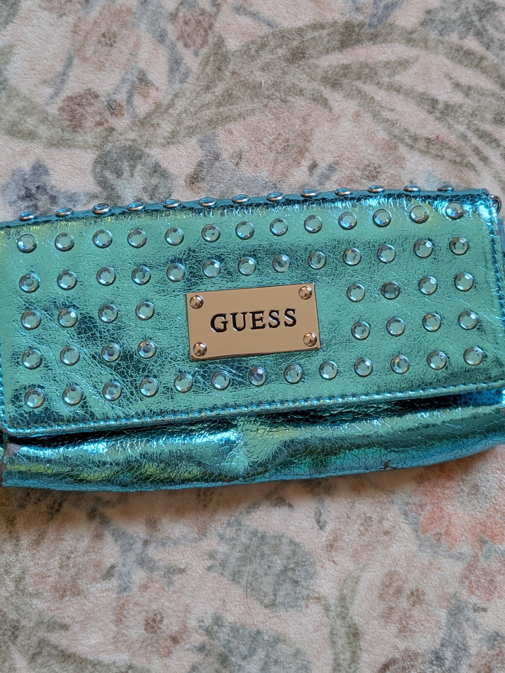 GUESS Metallic Turquoise Studded Women's Wallet